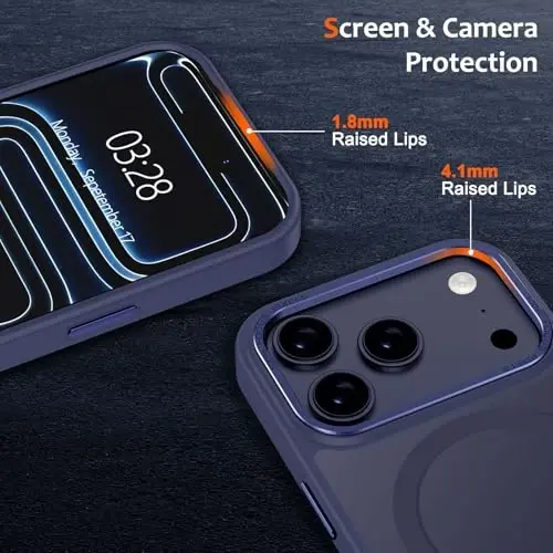 Чехол Anuck для iPhone 17 Pro Max, магнитный, совместим с MagSafe, мягкий бампер из ТПУ, полупрозрачная матовая задняя панель, тонкий, ударопрочный, для мужчин, женщин и девочек — темно-синий - 3