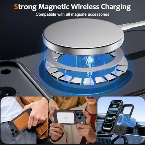 Чехол Anuck для iPhone 17 Pro Max, магнитный, совместим с MagSafe, мягкий бампер из TPU, жесткая полупрозрачная матовая задняя панель, тонкий ударопрочный защитный чехол для мужчин, женщин и девушек — черный - 2