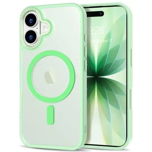 Чехол Anuck для iPhone 17 с магнитной поддержкой MagSafe, мягкий бампер из TPU, жесткая полупрозрачная матовая задняя панель, тонкий ударопрочный защитный чехол для мужчин, женщин и девушек — зеленый - 1
