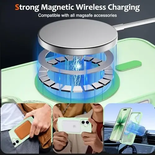 Чехол Anuck для iPhone 17 с магнитной поддержкой MagSafe, мягкий бампер из TPU, жесткая полупрозрачная матовая задняя панель, тонкий ударопрочный защитный чехол для мужчин, женщин и девушек — зеленый - ANUCK (1)