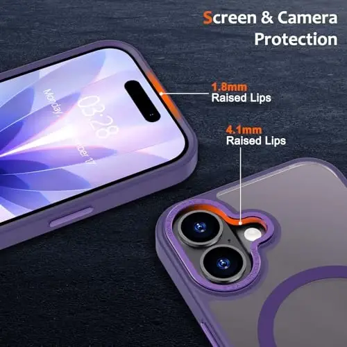 Чехол Anuck для iPhone 17 с поддержкой MagSafe, мягкий бампер из TPU, жесткая полупрозрачная матовая задняя панель, тонкий ударопрочный защитный чехол для мужчин, женщин и девушек - темно-фиолетовый - 3
