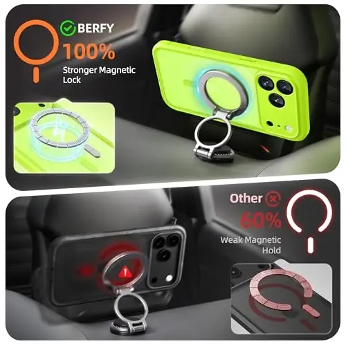 Чехол BERFY برای iPhone 17 Pro, Совместим с MagSafe, Встроенная защита экрана из стекла, Защита камеры, Ударопрочный чехол для всего телефона 6.3