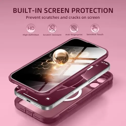 Чехол BERFY для iPhone 16 Pro Max, совместимый с MagSafe, со встроенным защитным экраном для конфиденциальности, защитой камеры, противоударный, полупрозрачный темно-красный - 4
