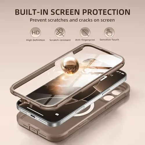 Чехол BERFY для iPhone 16 Pro Max, совместимый с MagSafe, со встроенным защитным стеклом экрана, защитой камеры, противоударный полноразмерный чехол для телефона 6,9