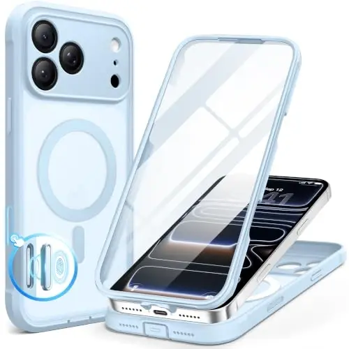 Чехол BERFY для iPhone 17 Pro Max, совместимый с MagSafe, со встроенным защитным стеклом из закаленного стекла, защитой камеры, противоударный полноразмерный чехол для телефона 6,9