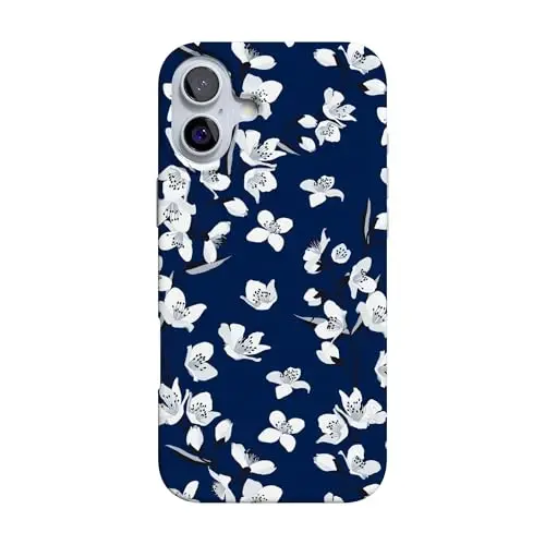 Чехол Casely для iPhone 16 | Floral Forest | Navy Cherry Blossom Floral | Совместимость с MagSafe | Классический ультратонкий дизайн 