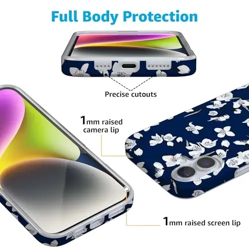 Чехол Casely для iPhone 16 | Floral Forest | Navy Cherry Blossom Floral | Совместимость с MagSafe | Классический ультратонкий дизайн - 2