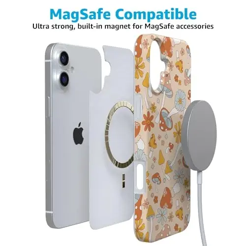 Чехол Casely для iPhone 16 | Mushroom Magic | Ретро-цветы | Совместимость с MagSafe | Классический ультратонкий дизайн - 4