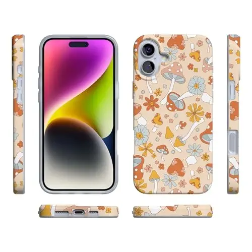 Чехол Casely для iPhone 16 | Mushroom Magic | Ретро-цветы | Совместимость с MagSafe | Классический ультратонкий дизайн - 6