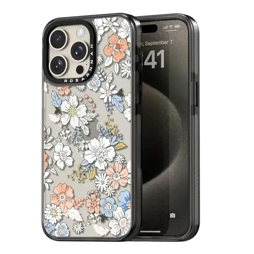 Чехол casevivid для iPhone 15 Pro Max, милый эстетичный дизайн — прочный противоударный чехол для телефона с защитой при падении с высоты 2 м, с забавным модным рисунком цветов, 6,7 дюйма, черный 