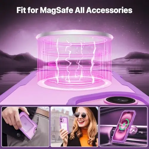 Чехол CENHUFO Magnetic Privacy для iPhone 16 [Совместим с Magsafe], противоударный, со встроенным защитным стеклом 9H для экрана и защитой камеры, прозрачный — розовое золото - 4