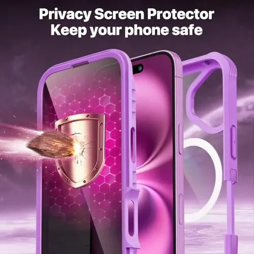Чехол CENHUFO Magnetic Privacy для iPhone 16 [Совместим с Magsafe], противоударный, со встроенным защитным стеклом 9H для экрана и защитой камеры, прозрачный — розовое золото - 5