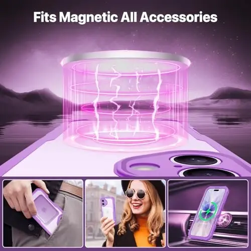 Чехол CENHUFO Magnetic Privacy для iPhone 17 [совместим с Magsafe], полноразмерный, со встроенным защитным экраном из закаленного стекла 9H, защитой камеры, противоударный, прозрачный - розово-розовый - 4