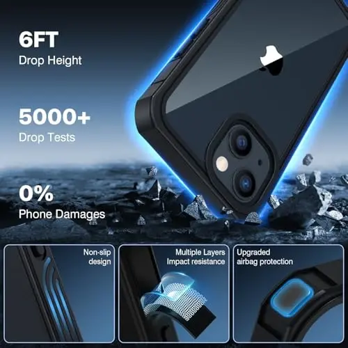 Чехол CENHUFO Privacy для iPhone 13 Mini, полноразмерный чехол для телефона со встроенной защитной пленкой из закаленного стекла 9H, защита от подглядывания, противоударный защитный бампер, прозрачная крышка - черный - 4