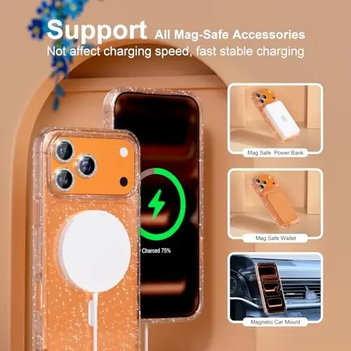 Чехол Choice Magnetic для iPhone 17 Pro с поддержкой MagSafe, милый женский блестящий чехол с защитой для объектива камеры с бриллиантами, защита от падения военного класса, 6,3 дюйма (прозрачный) - 12
