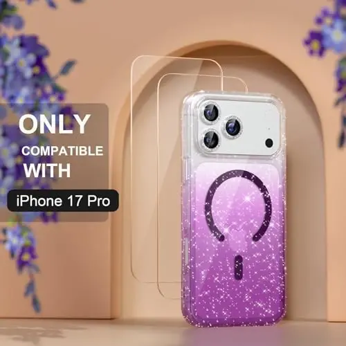 Чехол Choice Magnetic для iPhone 17 Pro, совместимый с MagSafe, милый женский блестящий чехол с защитой объектива камеры из бриллиантов, защита от падений военного класса 6,3 дюйма (прозрачный/фиолетовый) - 8