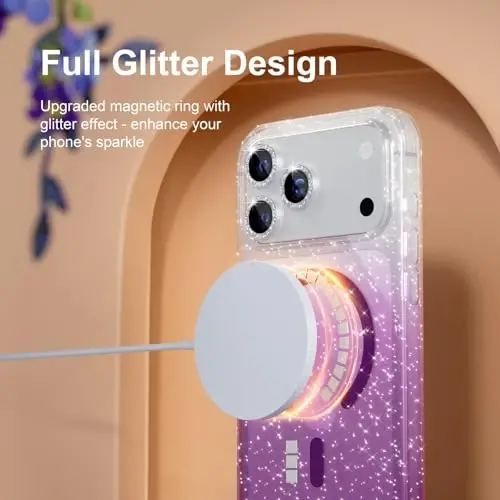 Чехол Choice Magnetic для iPhone 17 Pro, совместимый с MagSafe, милый женский блестящий чехол с защитой объектива камеры из бриллиантов, защита от падений военного класса 6,3 дюйма (прозрачный/фиолетовый) - 5