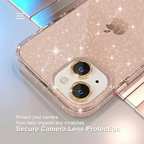 Чехол Choiche для iPhone 14, женский, милый блестящий, защита от падения военного класса, 2 защитные пленки для линз камеры, 2 защитных стекла, 6,1 дюйма (блестящий золотой) - 3