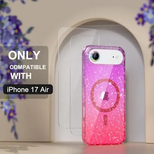 Чехол Choiche Magnetic для iPhone 17 Air с поддержкой MagSafe, милый женский блестящий чехол с защитой для камеры со стразами, защита от падений военного класса, 6,5 дюйма (пудровый/розовый) - 8