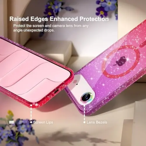 Чехол Choiche Magnetic для iPhone 17 Air с поддержкой MagSafe, милый женский блестящий чехол с защитой для камеры со стразами, защита от падений военного класса, 6,5 дюйма (пудровый/розовый) - 10