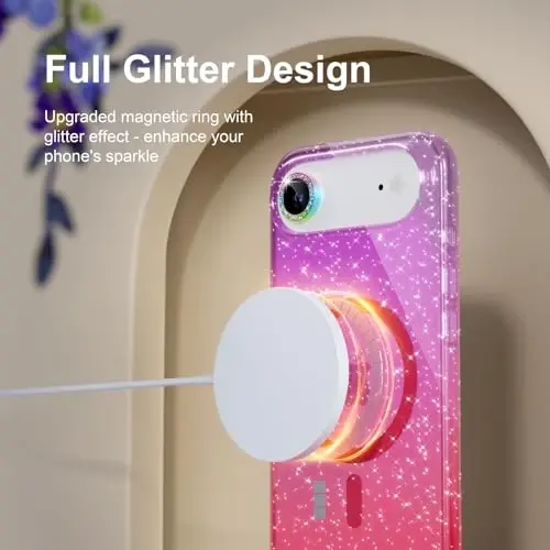 Чехол Choiche Magnetic для iPhone 17 Air с поддержкой MagSafe, милый женский блестящий чехол с защитой для камеры со стразами, защита от падений военного класса, 6,5 дюйма (пудровый/розовый) - 5