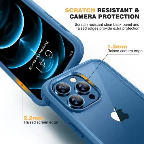 Чехол Diaclara для iPhone 12 Pro Max, прочный полнокорпусный со встроенным чувствительным к касаниям защитным экраном от царапин, мягкий бампер из ТПУ для iPhone 12 ProMax 6,7 дюйма, синий - 5