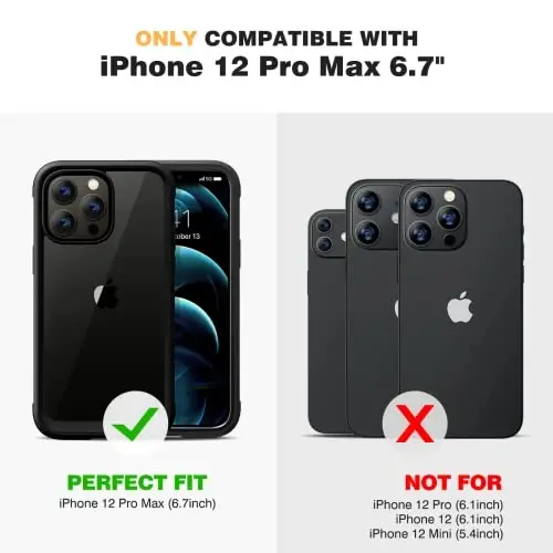 Чехол Diaclara для iPhone 12 Pro Max, прочный полноразмерный корпус со встроенным чувствительным к касаниям защитным экраном, защитой от царапин, мягким бампером из ТПУ для iPhone 12 ProMax 6,7 дюйма, черный - 4