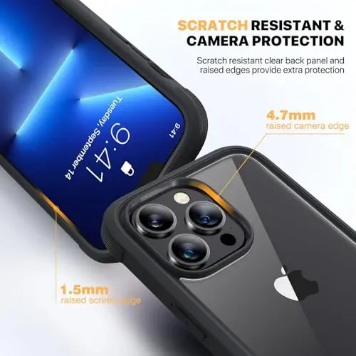 Чехол Diaclara для iPhone 13 Pro Max, полноразмерный ударопрочный со встроенной сенсорной защитной пленкой, мягкий бампер из TPU для iPhone 13 Pro Max 6.7 дюйма, черный - 4