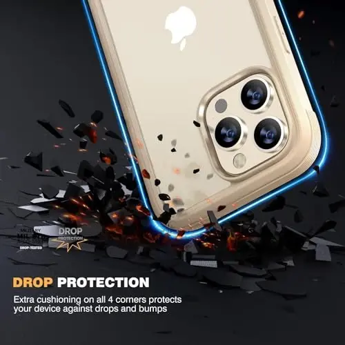 Чехол Diaclara для iPhone 13 Pro Max, ударопрочный корпус на все тело со встроенным сенсорным защитным экраном от царапин, мягкий бампер из ТПУ для iPhone 13 Pro Max, 6,7 дюйма, золотой - 4