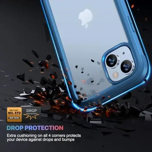 Чехол Diaclara для iPhone 14, 6,1 дюйма, усовершенствованный прочный прозрачный бампер для всего корпуса со встроенной защитной пленкой для конфиденциальности для iPhone 14, синий - 4