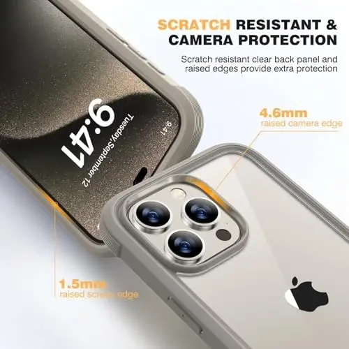 Чехол Diaclara для iPhone 15 Pro, [с защитой от падений военного класса] цельный бампер со встроенным ударопрочным защитным экраном, [с защитой объектива камеры] для iPhone 15 Pro 6,1 дюйма (натуральный титан) - 5