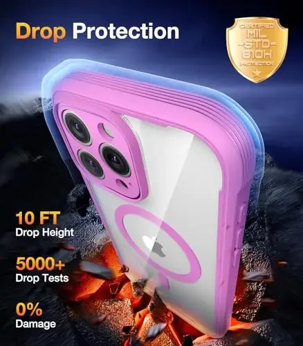 Чехол Diaclara Magnetic для iPhone 16 Pro Max, прочный полноразмерный корпус с чувствительной к касанию защитной пленкой, совместим с MagSafe, мягкий бампер для iPhone 16 Pro Max 6.9 дюйма, розовый - 3