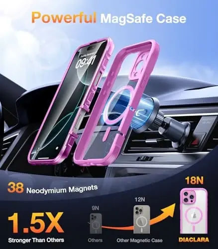 Чехол Diaclara Magnetic для iPhone 16 Pro Max, прочный полноразмерный корпус с чувствительной к касанию защитной пленкой, совместим с MagSafe, мягкий бампер для iPhone 16 Pro Max 6.9 дюйма, розовый - 5