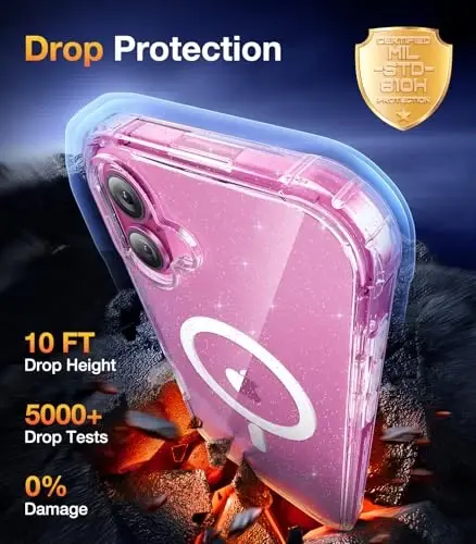 Чехол Diaclara Magnetic для iPhone 16, совместимый с MagSafe, со встроенным чувствительным к касаниям защитным экраном, улучшенная [полная защита камеры] для iPhone 16 6,1 дюйма (прозрачные блестки) - 3