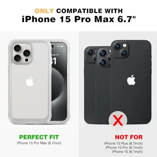 Чехол Diaclara с магнитым дизайном для iPhone 15 Pro Max, полноразмерный бампер [совместим с MagSafe], армейская защита от падений со встроенным чувствительным к касаниям защитным экраном против царапин, матовый прозрачный - 4