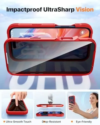 Чехол Diacrases с магнитом для iPhone 17 Pro, 6,3 дюйма [полная защита камеры], бампер для всего корпуса, [совместимый с MagSafe], чехол для телефона со встроенным защитным экраном конфиденциальности, красный - 3