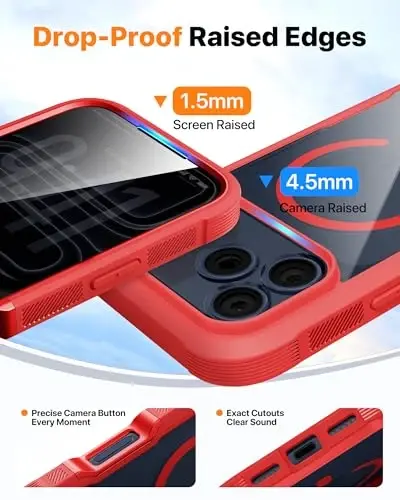 Чехол Diacrases с магнитом для iPhone 17 Pro, 6,3 дюйма [полная защита камеры], бампер для всего корпуса, [совместимый с MagSafe], чехол для телефона со встроенным защитным экраном конфиденциальности, красный - 4
