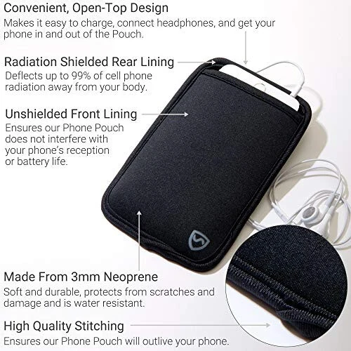 Чехол для сотового телефона с антирадиационной защитой Shield Your Body, Чехлы для сотовых телефонов для блокировки ЭМИ, Блокировщик излучения для сотового телефона, Черный, XL, для телефонов шириной до 3,25 дюймов (размер чехла 7 x 4,25 дюймов) - 5