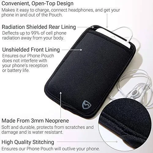 Чехол для сотового телефона с антирадиационной защитой Shield Your Body, Чехлы для сотовых телефонов для блокировки ЭМИ, Блокировщик излучения для сотового телефона, Черный, XL, для телефонов шириной до 3,25 дюймов (размер чехла 7 x 4,25 дюймов) - 5