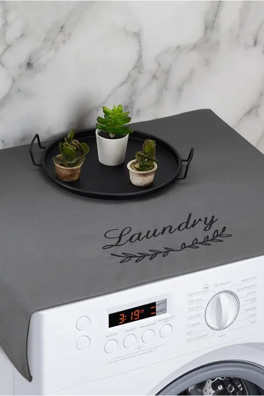 Чехол для стиральной машины, вышитый, водонепроницаемая ткань, антрацитовый цвет. - HOMELKA