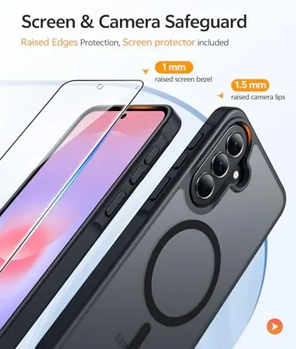 Чехол для телефона FNTCASE для Galaxy A37 5G: Чехол для Samsung A36 5G [Совместимо с Magsafe] Матовый полупрозрачный [Защитное стекло] Защита военного класса для чехлов Samsung A37 и A36 - Черный - 4