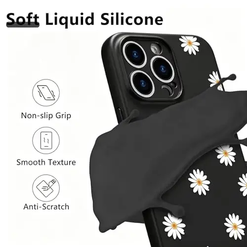 Чехол для телефона RALEAVO Floral Case для iPhone 13 Pro Max, жидкий силикон с милым узором в виде ромашек для девушек и женщин, тонкий мягкий резиновый защитный чехол для iPhone 13 Pro Max (6.7