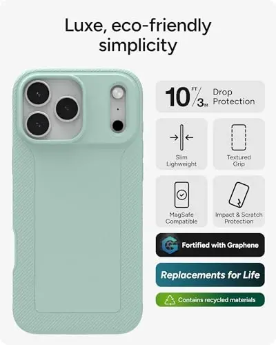 Чехол для телефона ZAGG Luxe Snap для iPhone 17 Pro Max — зеленый Serene Mint, прочный графен для защиты от падений (10 футов / 3 м), тонкий легкий дизайн, совместимость с MagSafe - 2
