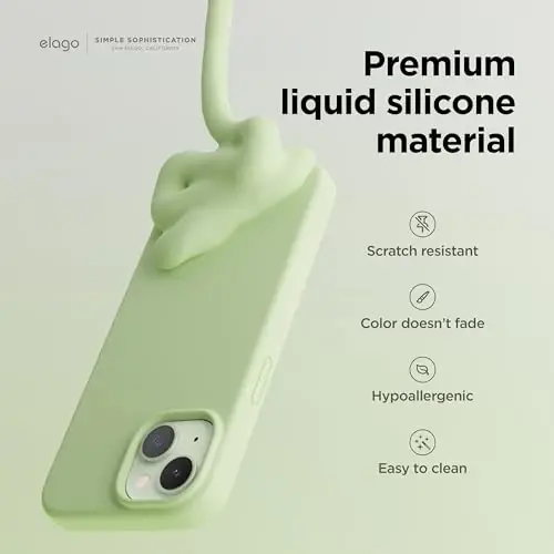 Чехол elago для iPhone 15, жидкий силикон, защита корпуса, противоударный, тонкий, анти-царапины, мягкая микрофибра, 6.1 дюйма (пастельно-зеленый) - 3