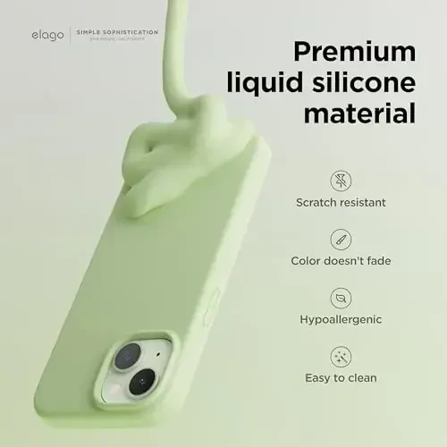Чехол elago для iPhone 15, жидкий силикон, защита корпуса, противоударный, тонкий, анти-царапины, мягкая микрофибра, 6.1 дюйма (пастельно-зеленый) - 3