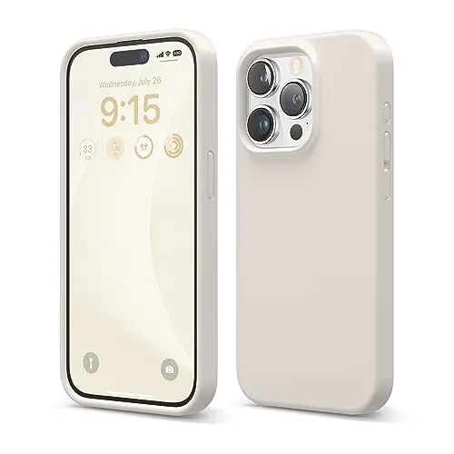 Чехол Elago Liquid Silicone Case, совместимый с iPhone 15 Pro, из премиального силикона, с полной защитой корпуса [4-слойная ударопрочная конструкция], мягкая микрофибровая подкладка Stone - Modazone