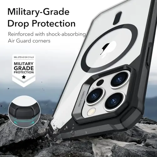 Чехол ESR для iPhone 14 Pro Max, совместим с MagSafe, защита военного уровня, ударопоглощающие углы, устойчив к царапинам, нежелтеющая акриловая задняя панель, тонкая защита, серия Air Armor, прозрачный черный - 4