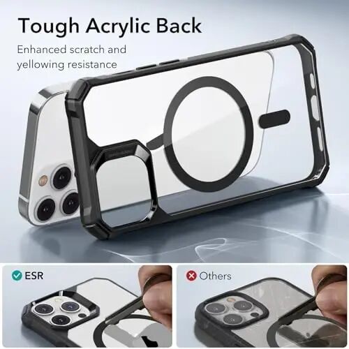 Чехол ESR для iPhone 14 Pro Max, совместимый с MagSafe, армейская защита, ударопрочные углы, устойчивый к царапинам, акриłовая задняя панель, устойчивая к пожелтению, тонкий защитный, серия Air Armor, прозрачный черный - 5