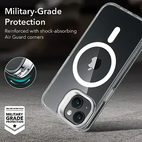 Чехол ESR для iPhone 15 Plus, совместимый с MagSafe, защитный чехол военного класса, встроенный скрытый стенд, устойчивая к царапинам задняя крышка, классическая серия, прозрачный - 6