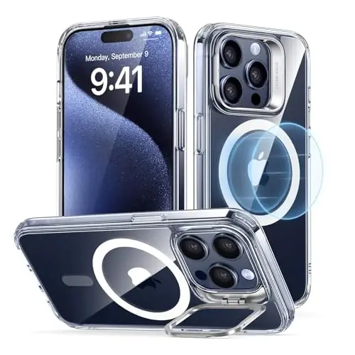 Чехол ESR для iPhone 15 Pro, совместимый с MagSafe, защитный чехол военного класса, встроенный держатель для телефона, устойчивая к царапинам задняя крышка, классическая серия, прозрачный - 6